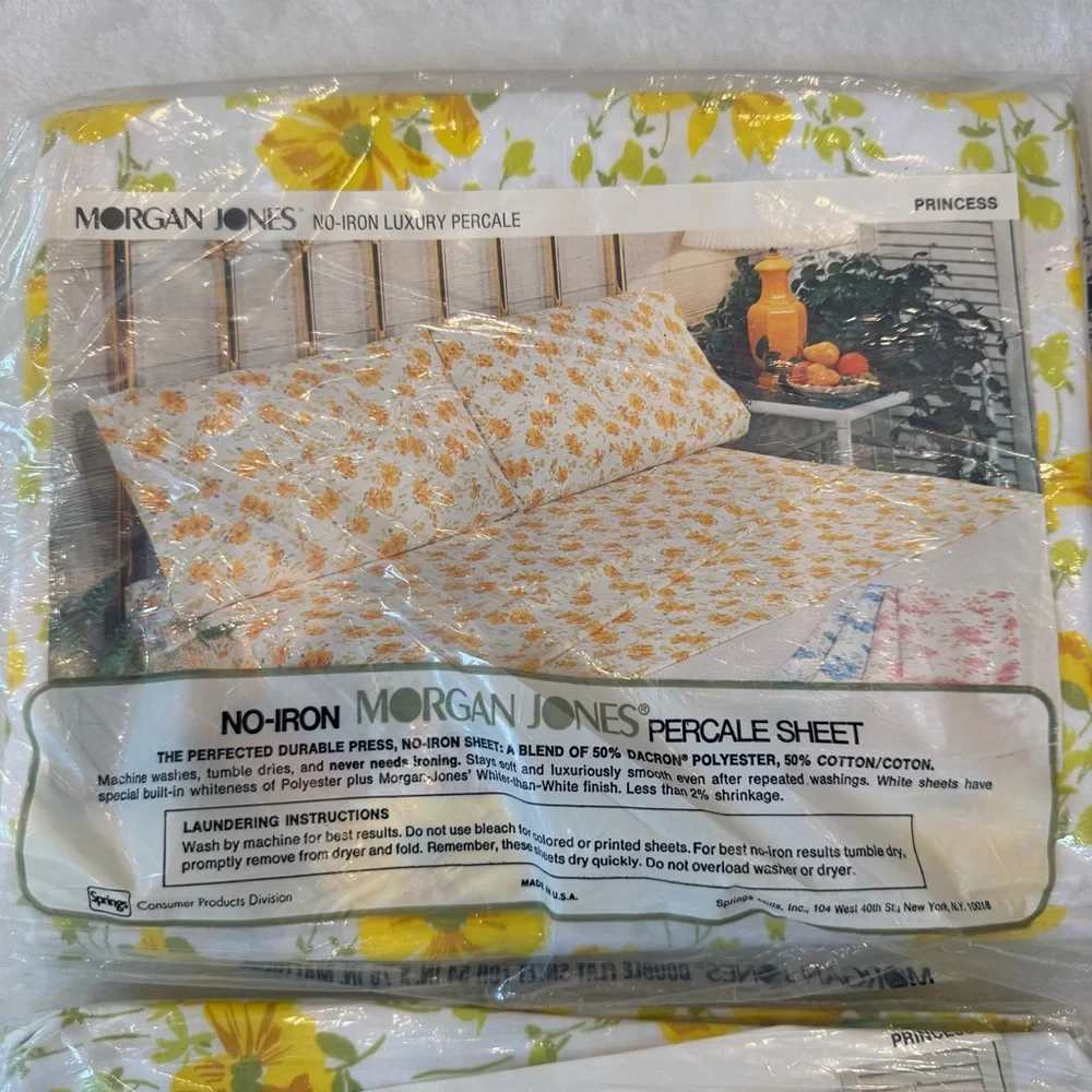 NOS Vintage 70s Yellow Floral Sheet Set by Morgan Jones